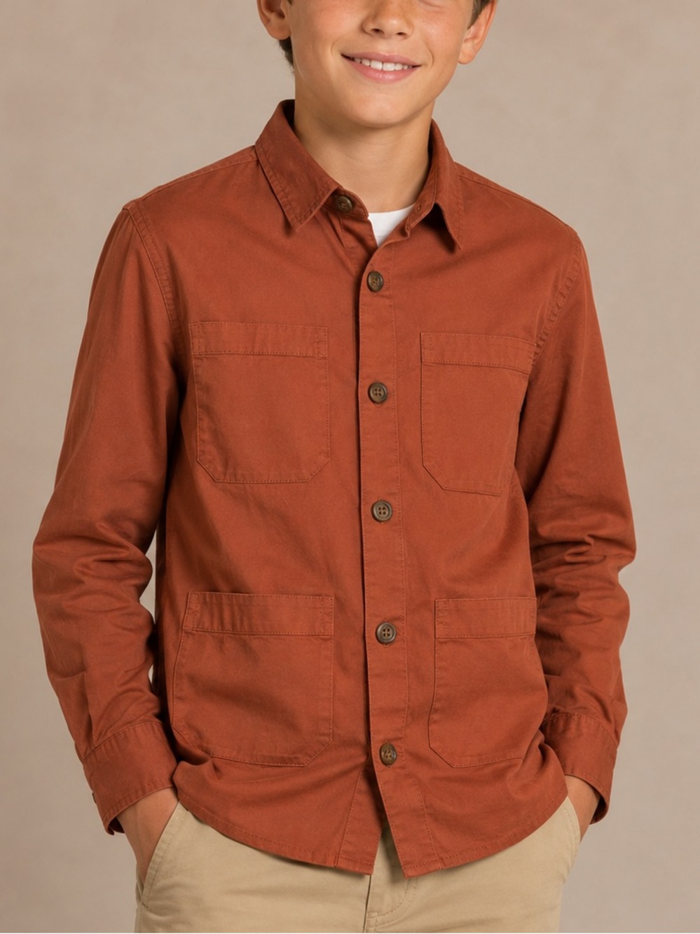 NWT Amazon Boys Rust Button-Down Utility Shirt